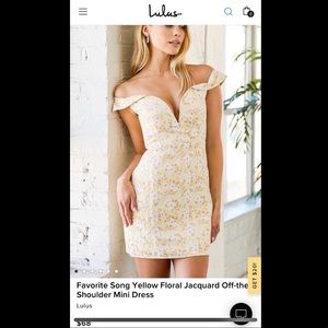 Lulu’s Favorite Song Yellow Floral Jacquard Off-The-Shoulder Mini Dress - Medium